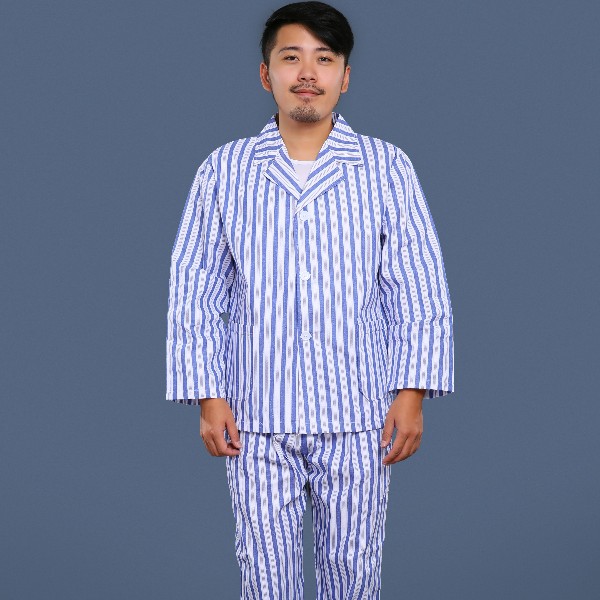 藍白條紋翻領(lǐng)病號服